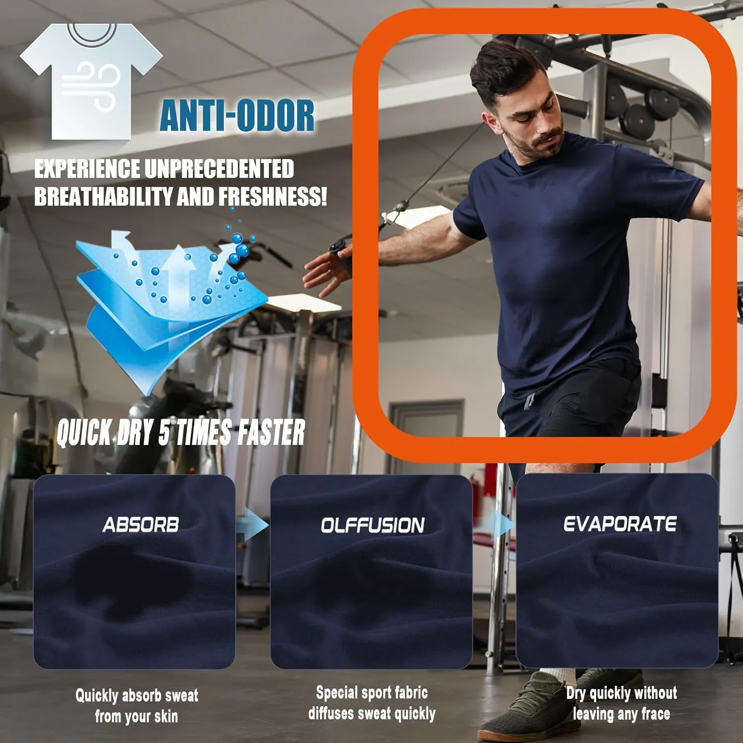 Men's Cooling Athletic Shirts Bamboo Viscose Anti Odor Moisture Wicking Workout Short Sleeve Lightweight Gym Tee