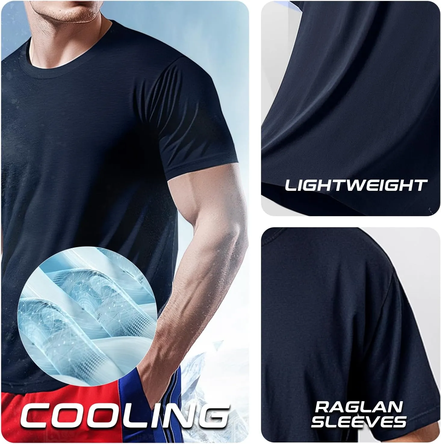 Men's Cooling Athletic Shirts Bamboo Viscose Anti Odor Moisture Wicking Workout Short Sleeve Lightweight Gym Tee