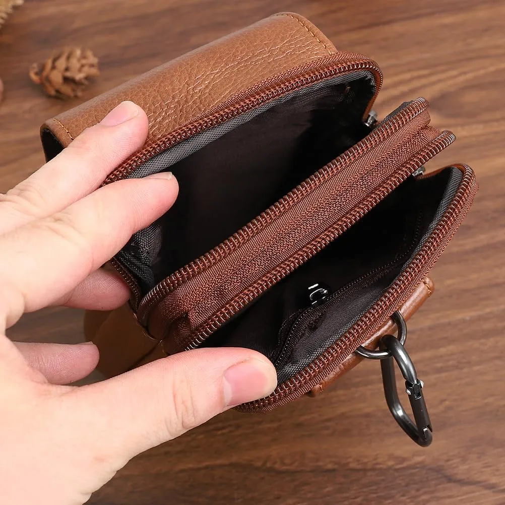 Men's Genuine Leather Waist Bag Belt Pouch Purse for Men Security Purse S Size Vertical Coffee