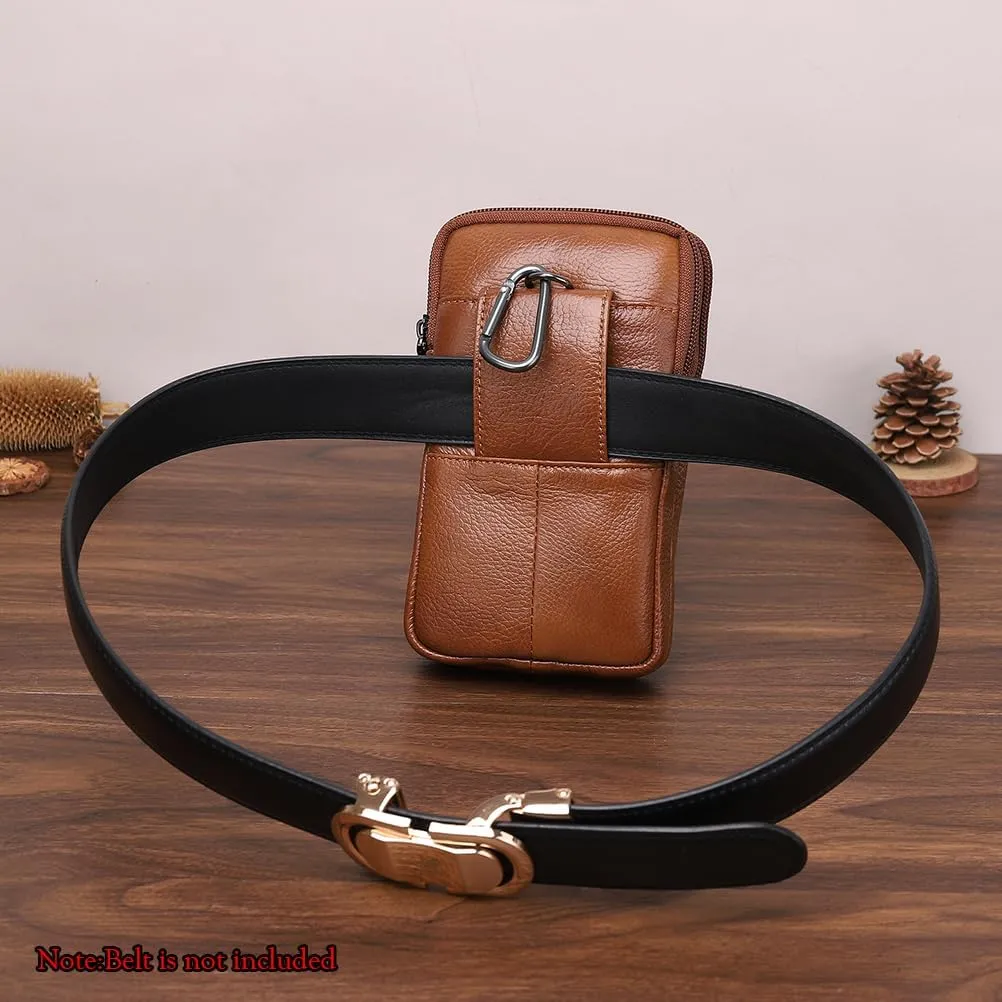 Men's Genuine Leather Waist Bag Belt Pouch Purse for Men Security Purse S Size Vertical Coffee