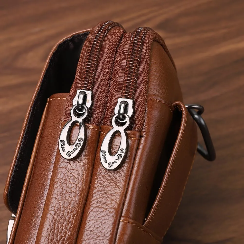 Men's Genuine Leather Waist Bag Belt Pouch Purse for Men Security Purse S Size Vertical Coffee