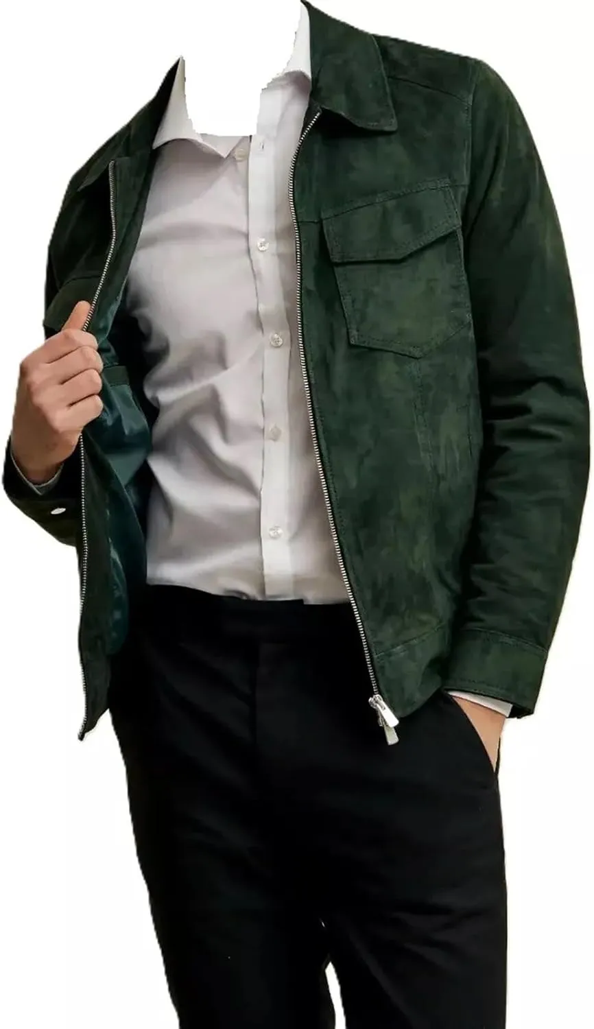 Men's Green Suede Leather Jacket Biker Jacket Casual Wear Shirt