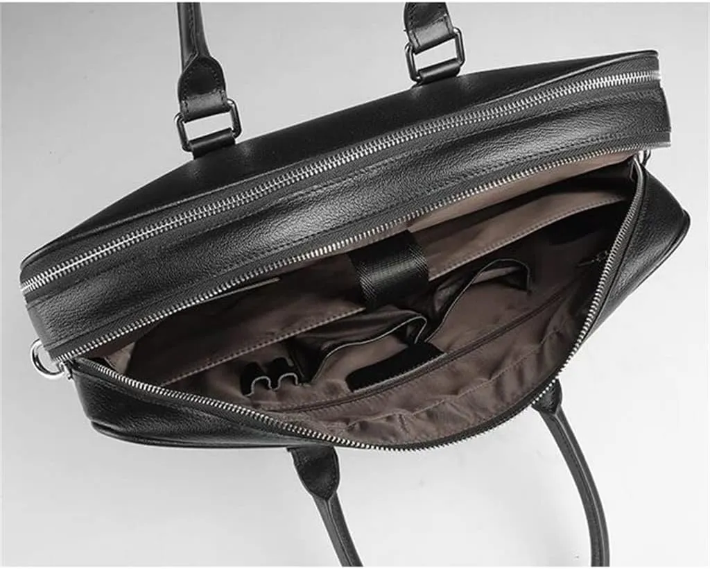 Men's Leather Handbag Zipper Cowhide Fashion Bag Business Briefcase Bag Single Shoulder Crossbody