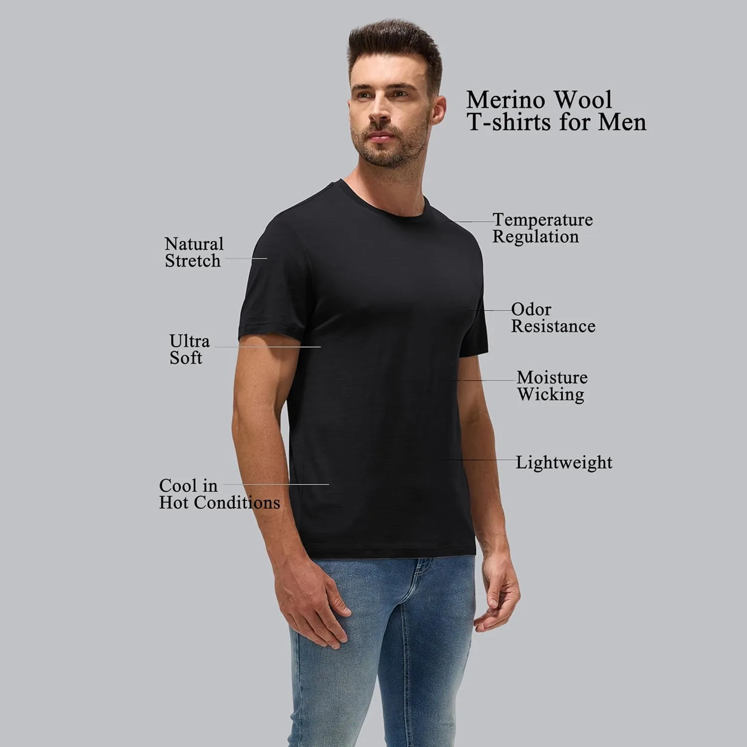 Men's Merino Wool T-Shirt for Summer | Thermoregulating & Odor-Free | Beach, Hiking, Travel Essentials