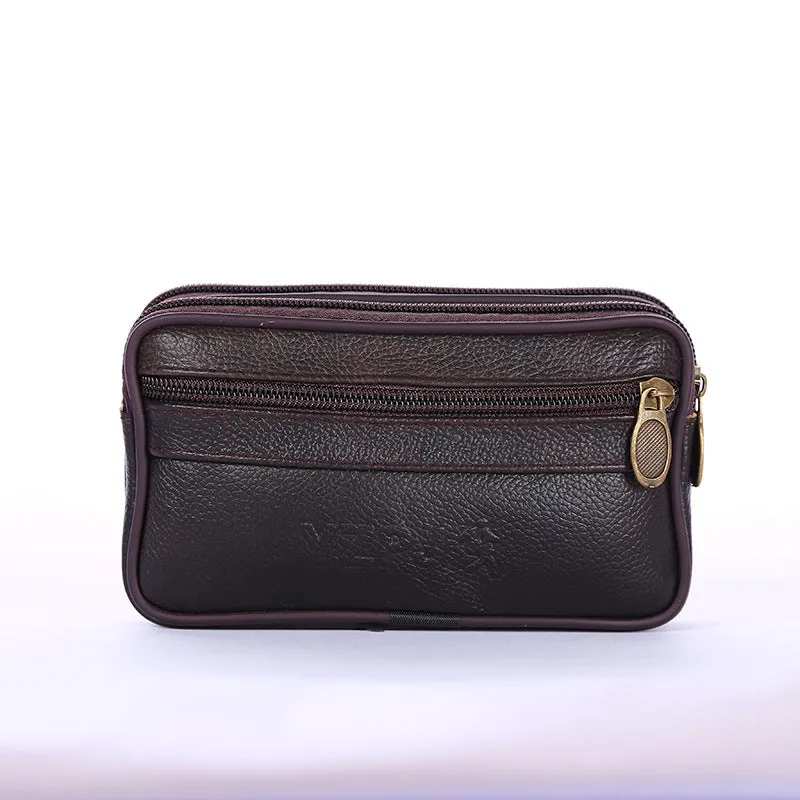 Men's Mobile Double Pull Fashion Cowhide Hanging Men's Waist Packs