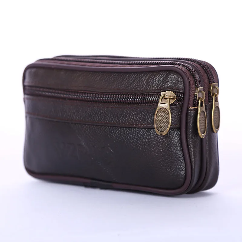Men's Mobile Double Pull Fashion Cowhide Hanging Men's Waist Packs