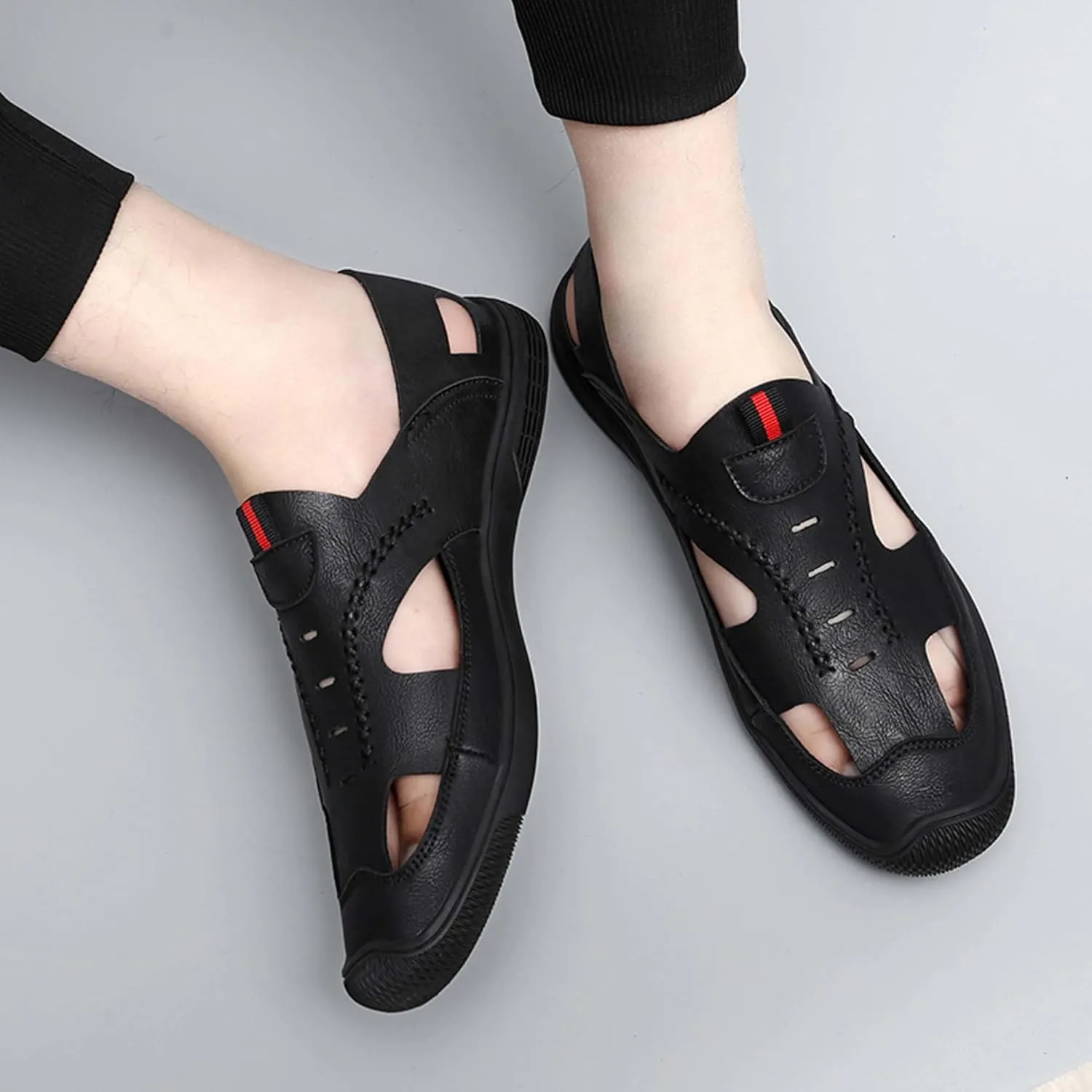 Men's New Mesh Breathable Outdoor Quick Drying Leather Shoes, Business Casual Sports Outdoor Shoes,Lightweight Wide Edition Walking Shoes Wading Shoes，Fashionable Sports Shoes