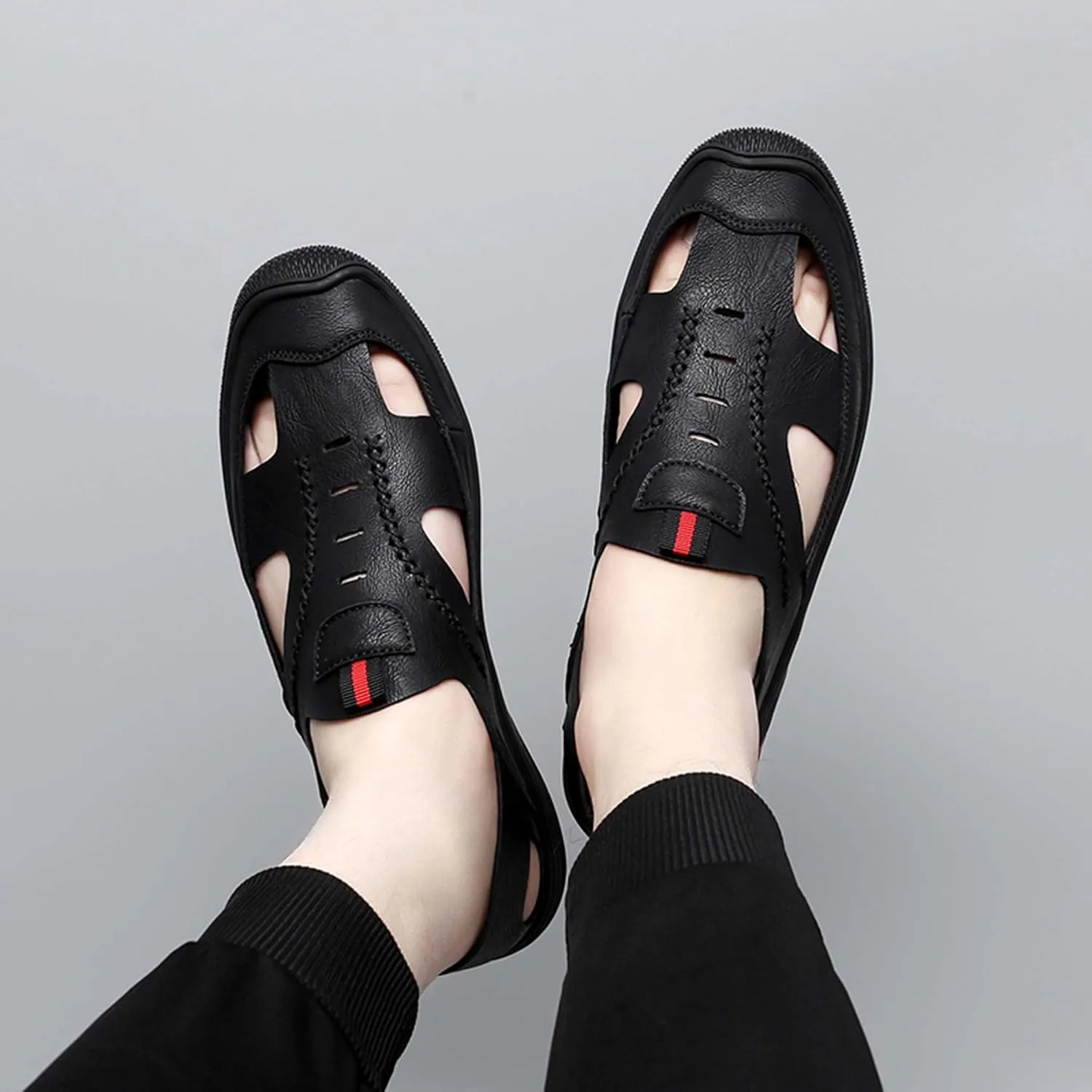Men's New Mesh Breathable Outdoor Quick Drying Leather Shoes, Business Casual Sports Outdoor Shoes,Lightweight Wide Edition Walking Shoes Wading Shoes，Fashionable Sports Shoes