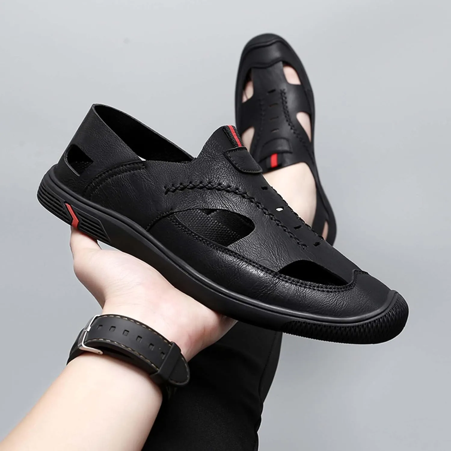 Men's New Mesh Breathable Outdoor Quick Drying Leather Shoes, Business Casual Sports Outdoor Shoes,Lightweight Wide Edition Walking Shoes Wading Shoes，Fashionable Sports Shoes