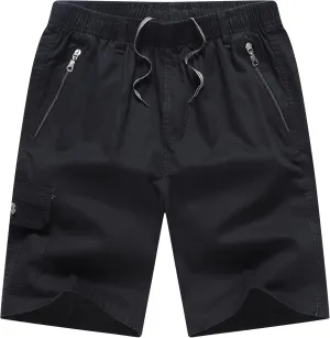 Men's Relaxed Fit Cargo Shorts Solid Cotton Cargo Shorts with Pockets Drawstring Work Shorts for Men