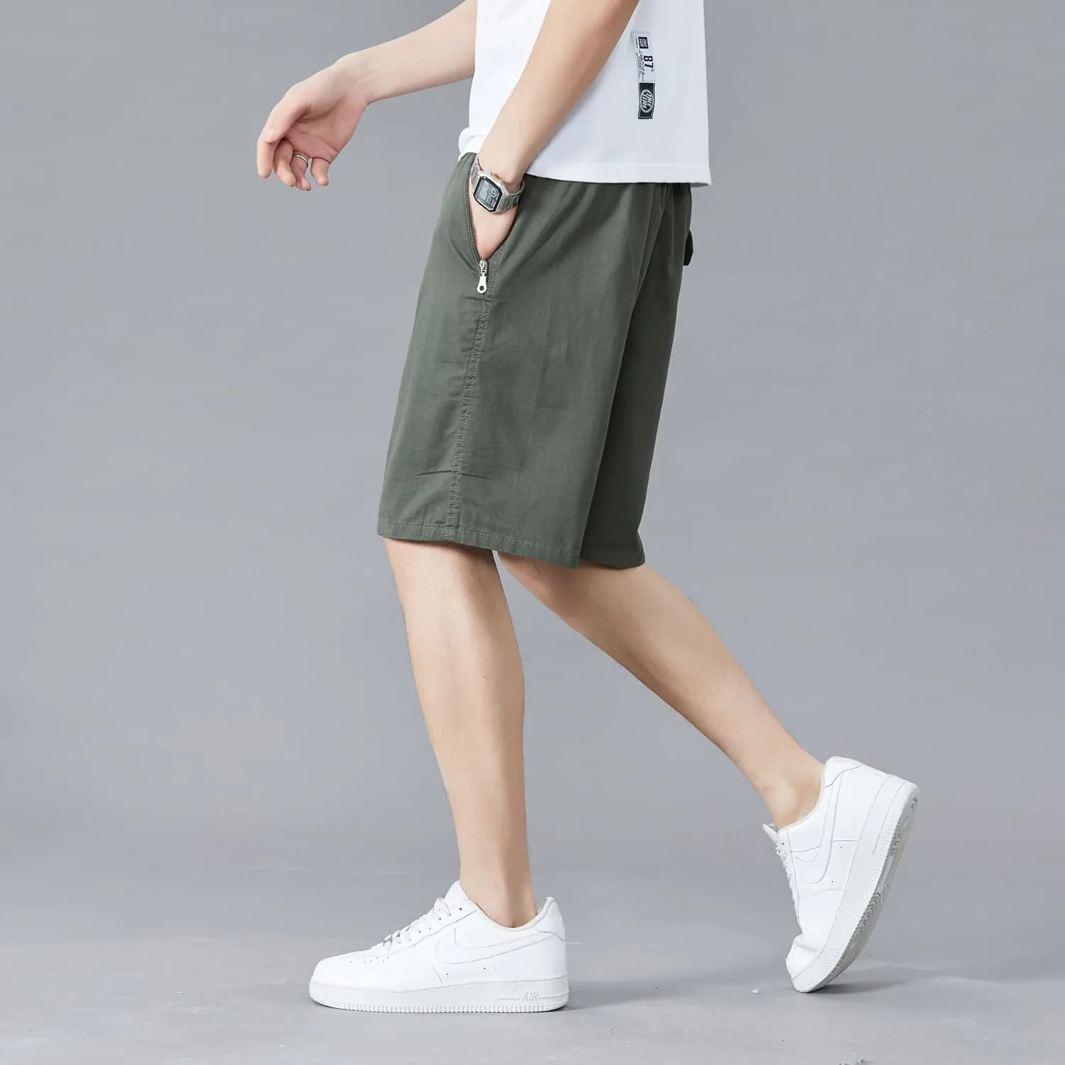 Men's Relaxed Fit Cargo Shorts Solid Cotton Cargo Shorts with Pockets Drawstring Work Shorts for Men