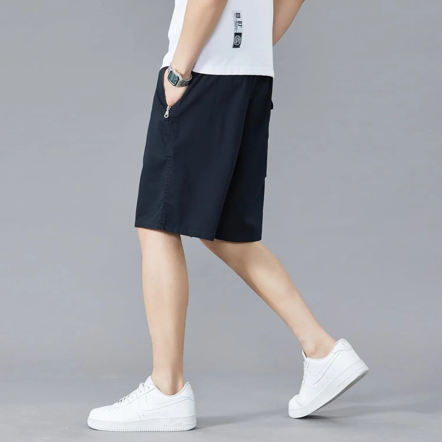 Men's Relaxed Fit Cargo Shorts Solid Cotton Cargo Shorts with Pockets Drawstring Work Shorts for Men