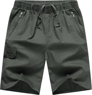 Men's Relaxed Fit Cargo Shorts Solid Cotton Cargo Shorts with Pockets Drawstring Work Shorts for Men