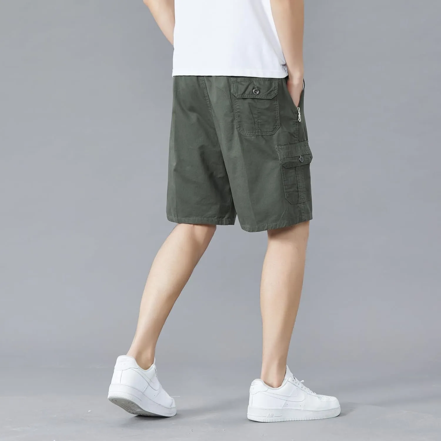 Men's Relaxed Fit Cargo Shorts Solid Cotton Cargo Shorts with Pockets Drawstring Work Shorts for Men
