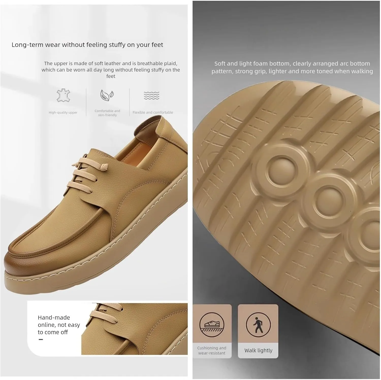 Men's Slip-On Travel Hiking Driving Shoes - Handcrafted Leather Casual with Adjustable Drawstring Comfortable Lightweight for Outdoor Walking & Daily Wear