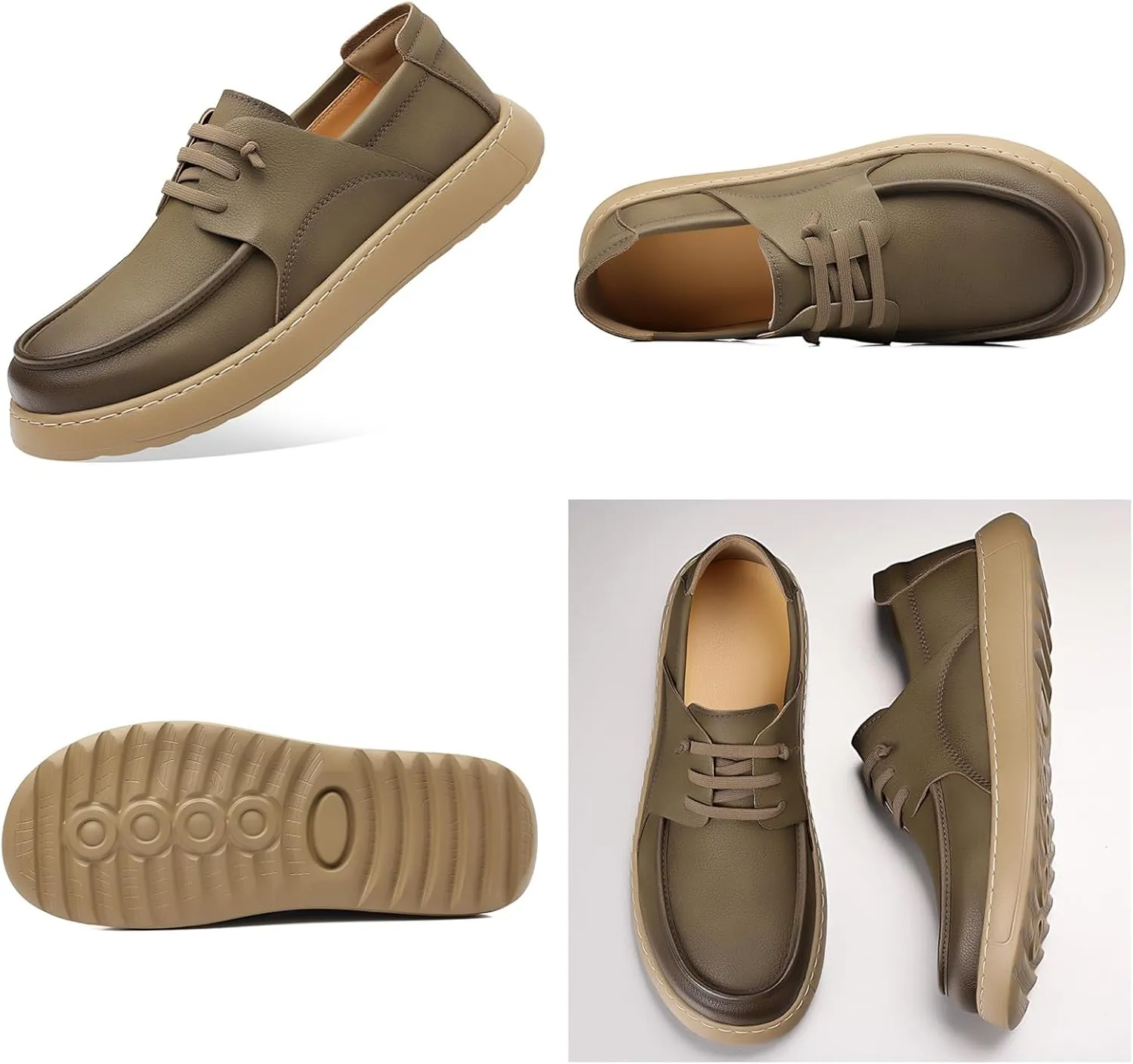 Men's Slip-On Travel Hiking Driving Shoes - Handcrafted Leather Casual with Adjustable Drawstring Comfortable Lightweight for Outdoor Walking & Daily Wear