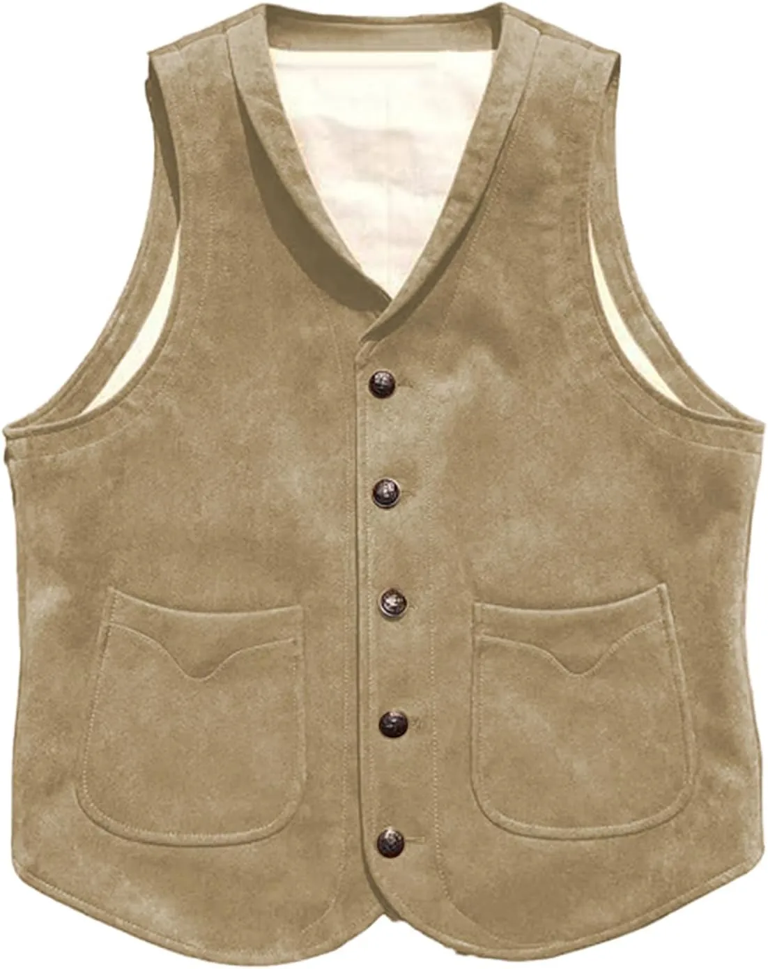 Men's Suede Leather Vest Cowhide Waistcoat Man Western Cowboy Vests with Pockets