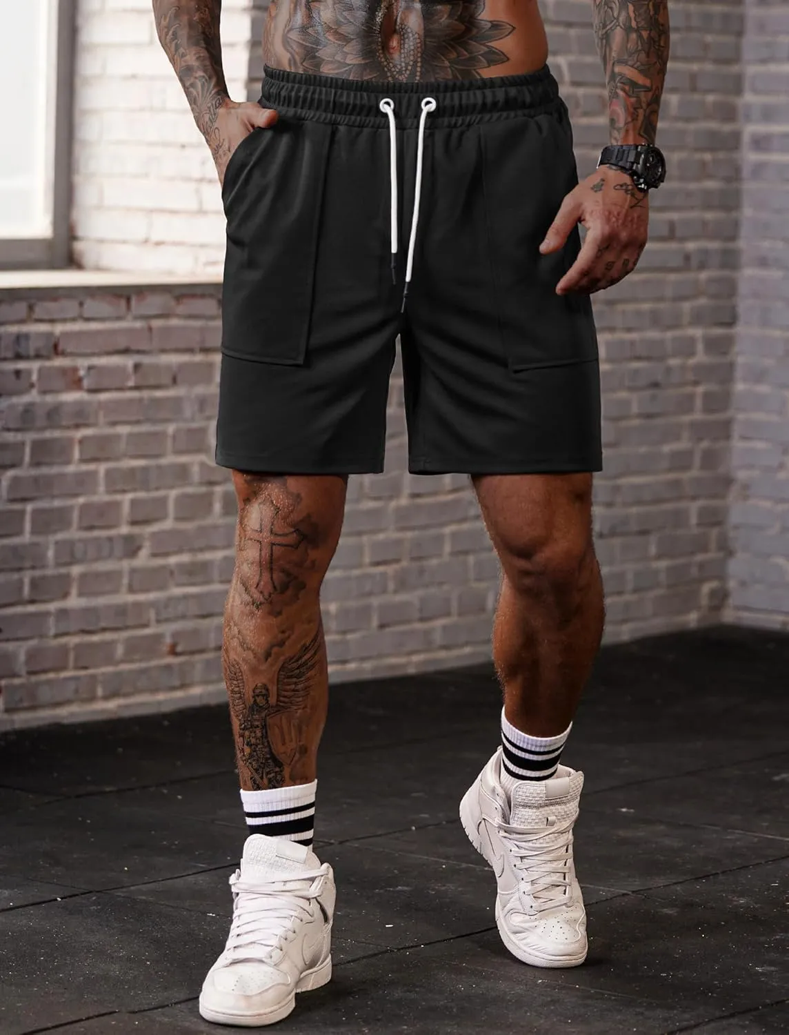 Men's Sweat Shorts Elastic Waist Drawstring 6'' Inseam Casual Gym Athletic Shorts with Pockets (S-3XL)