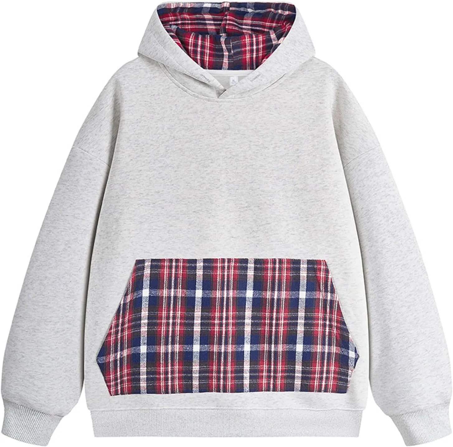 Mens Sweatshirt Hoodies Long Sleeve Casual Sweatshirts Men's Classic Plaid Hoodies with Pocket Drawstring Pullover