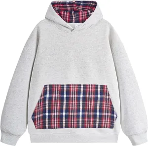 Mens Sweatshirt Hoodies Long Sleeve Casual Sweatshirts Men's Classic Plaid Hoodies with Pocket Drawstring Pullover