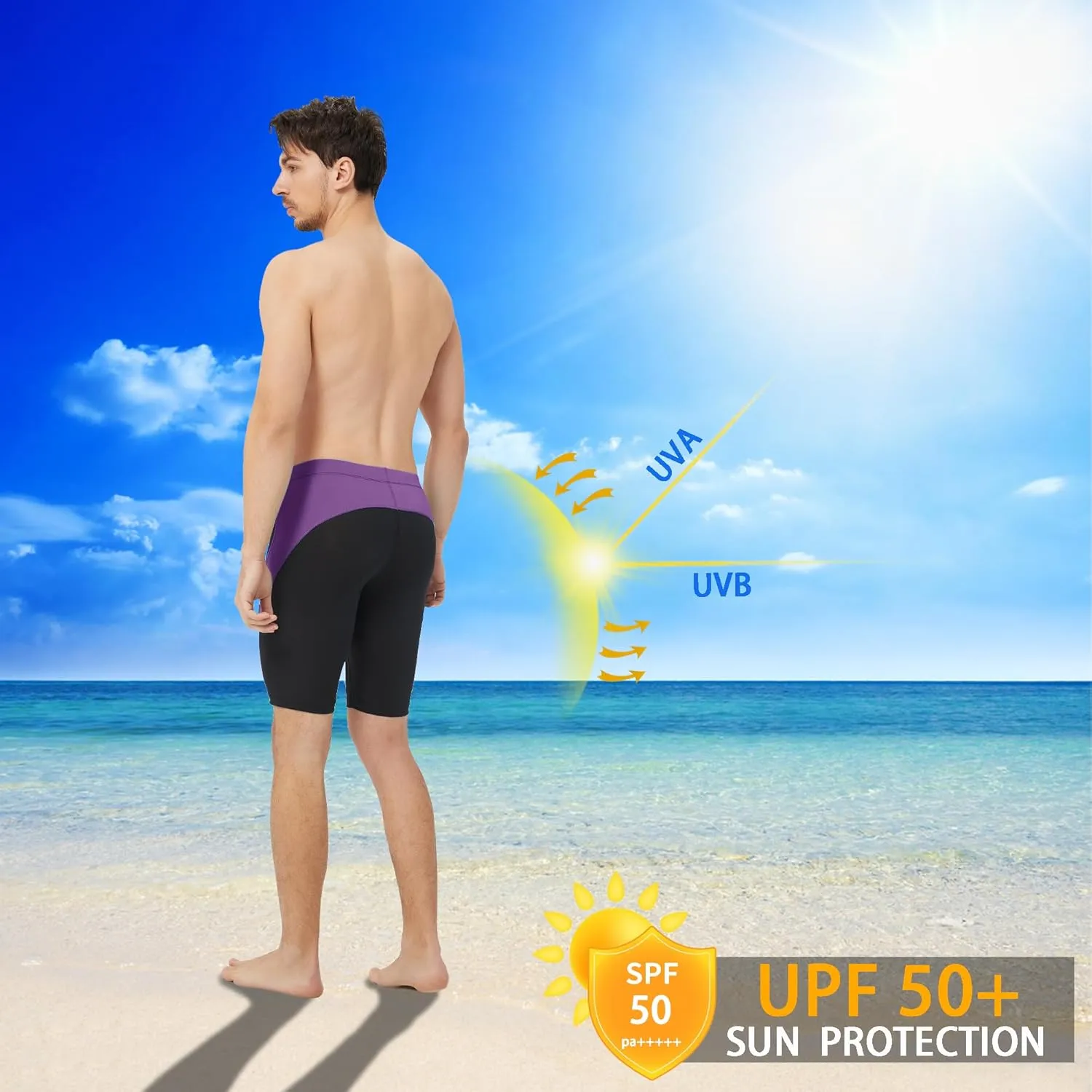 Men's Swim Jammers Competitive Athletic Swim Team Suit Training Endurance Racing Quick Dry Swimming Shorts UPF 50