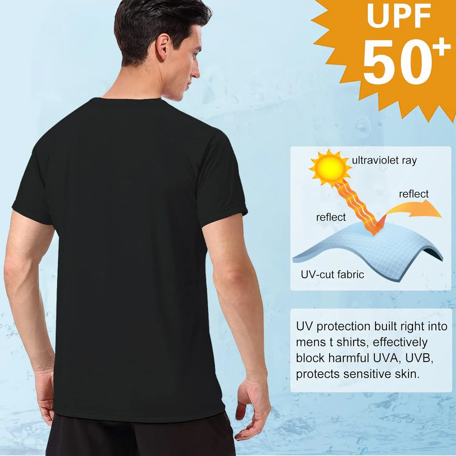 Men's Swim Shirt Rash Guard, UPF50  UV Sun Protection Quick Dry SPF Short Sleeve Fishing Beach T-Shirts