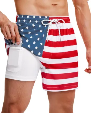 Mens Swim Trunks with Compression Lined Short Bathing Suits for Men 5 Inch Inseam Liner Men's Swimming Trunk