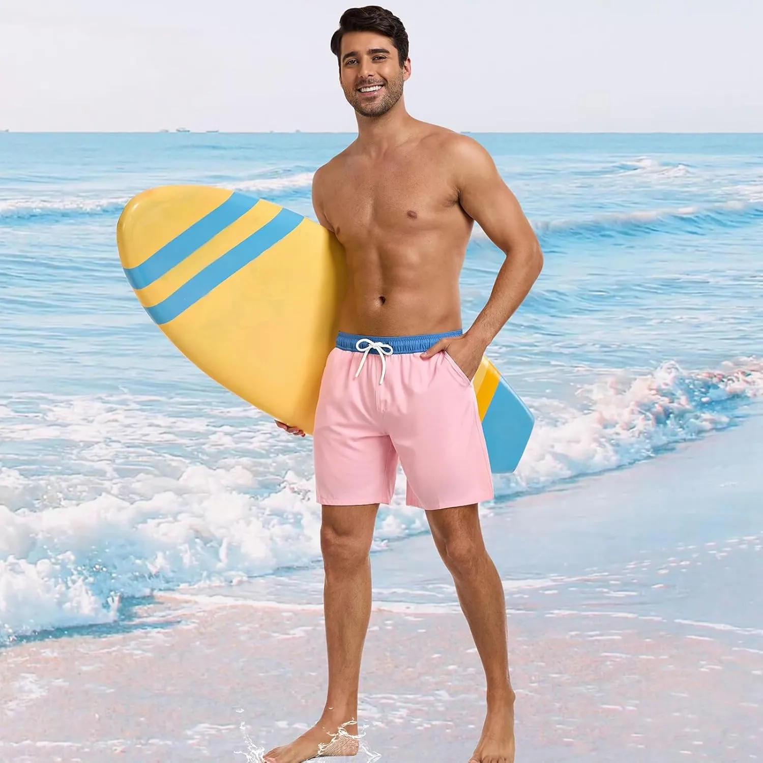 Mens Swim Trunks with Compression Liner 7 Inch Swim Shorts 2 in 1 Quick Dry Board Shorts Beach Wear