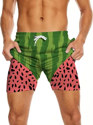Mens Swim Trunks with Compression Liner 7" Bathing Suit Swimming Shorts Quick Dry Board Shorts Swimsuits with Pockets