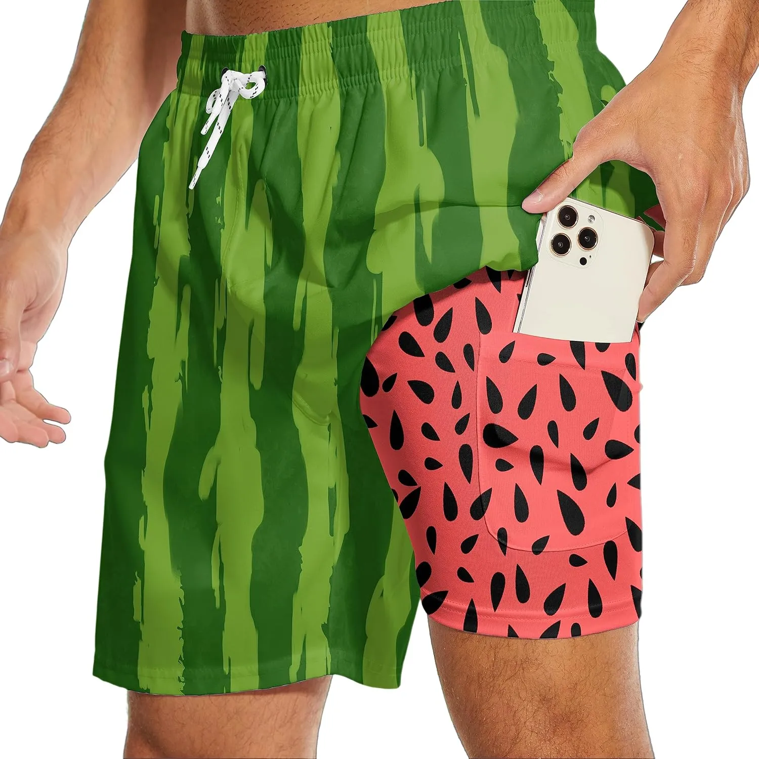 Mens Swim Trunks with Compression Liner 7" Bathing Suit Swimming Shorts Quick Dry Board Shorts Swimsuits with Pockets