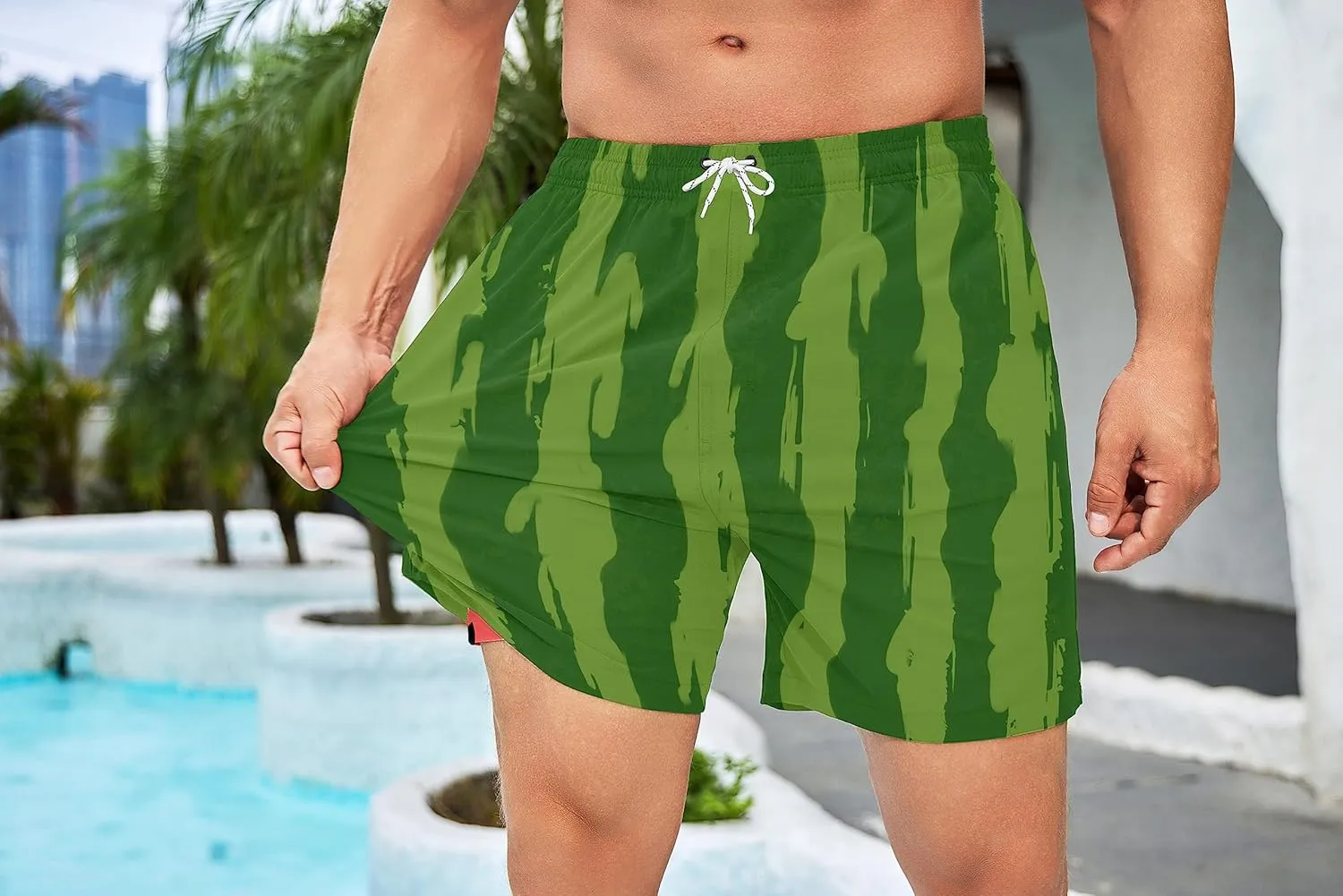 Mens Swim Trunks with Compression Liner 7" Bathing Suit Swimming Shorts Quick Dry Board Shorts Swimsuits with Pockets