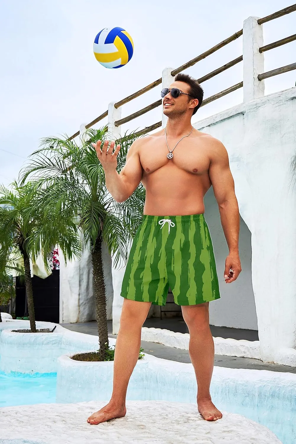 Mens Swim Trunks with Compression Liner 7" Bathing Suit Swimming Shorts Quick Dry Board Shorts Swimsuits with Pockets