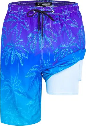 Mens Swim Trunks with Compression Liner 9" Stretch Board Shorts 2 in 1 Quick Dry Swimwear Bathing Suits
