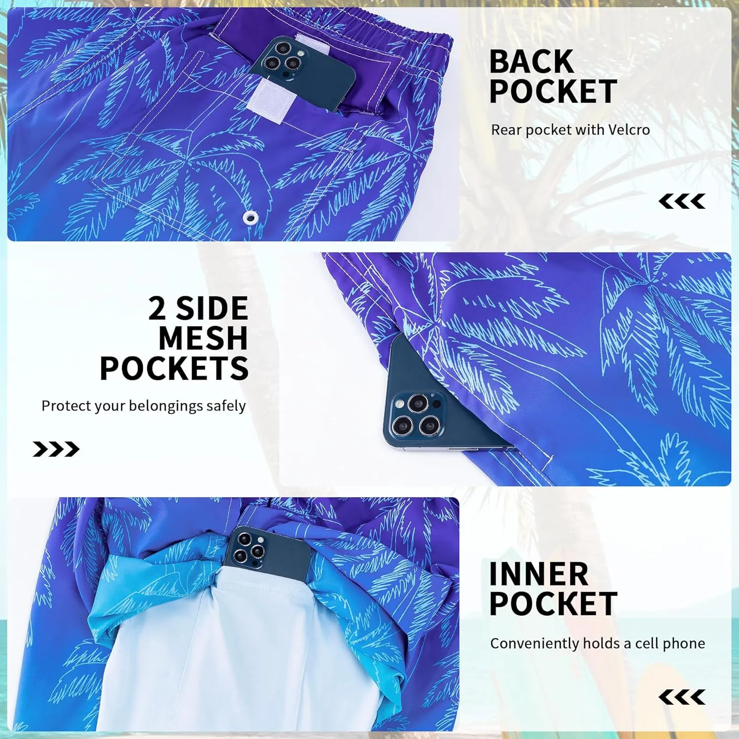 Mens Swim Trunks with Compression Liner 9" Stretch Board Shorts 2 in 1 Quick Dry Swimwear Bathing Suits