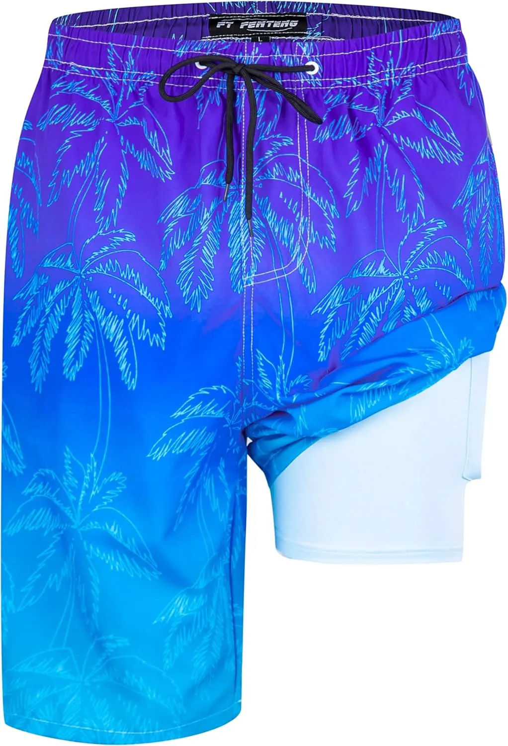Mens Swim Trunks with Compression Liner 9" Stretch Board Shorts 2 in 1 Quick Dry Swimwear Bathing Suits