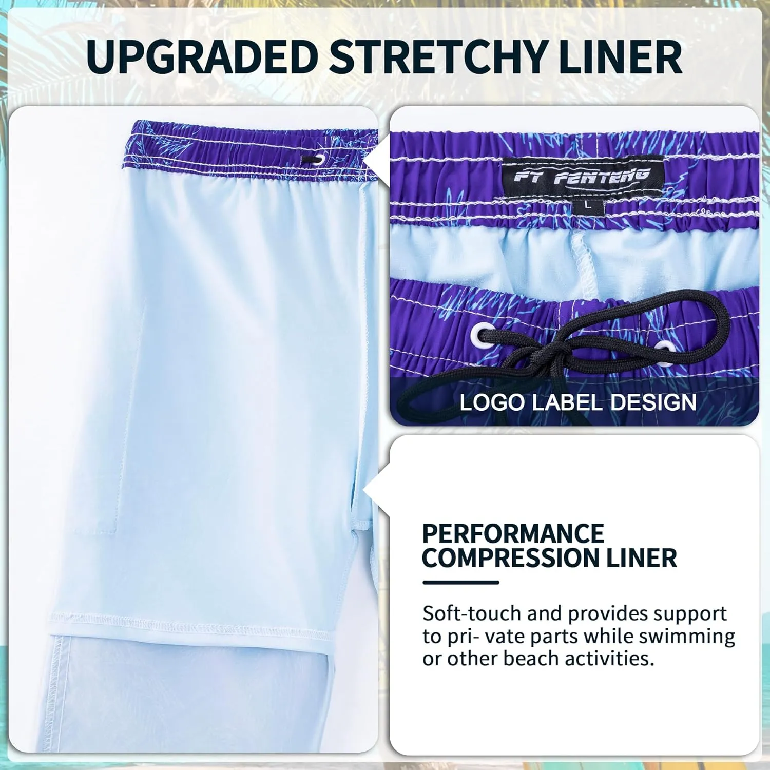 Mens Swim Trunks with Compression Liner 9" Stretch Board Shorts 2 in 1 Quick Dry Swimwear Bathing Suits