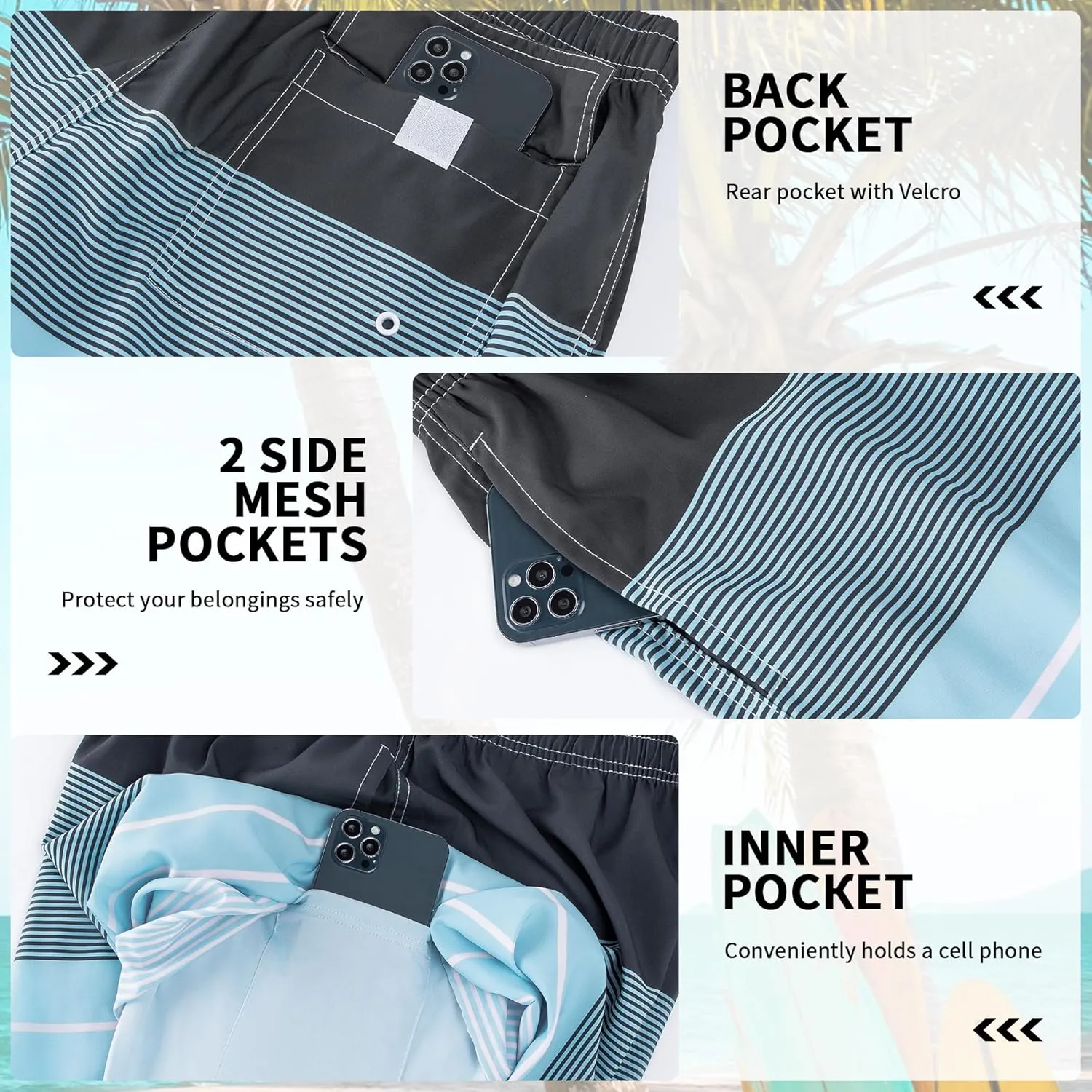 Mens Swim Trunks with Compression Liner 9" Stretch Board Shorts 2 in 1 Quick Dry Swimwear Bathing Suits