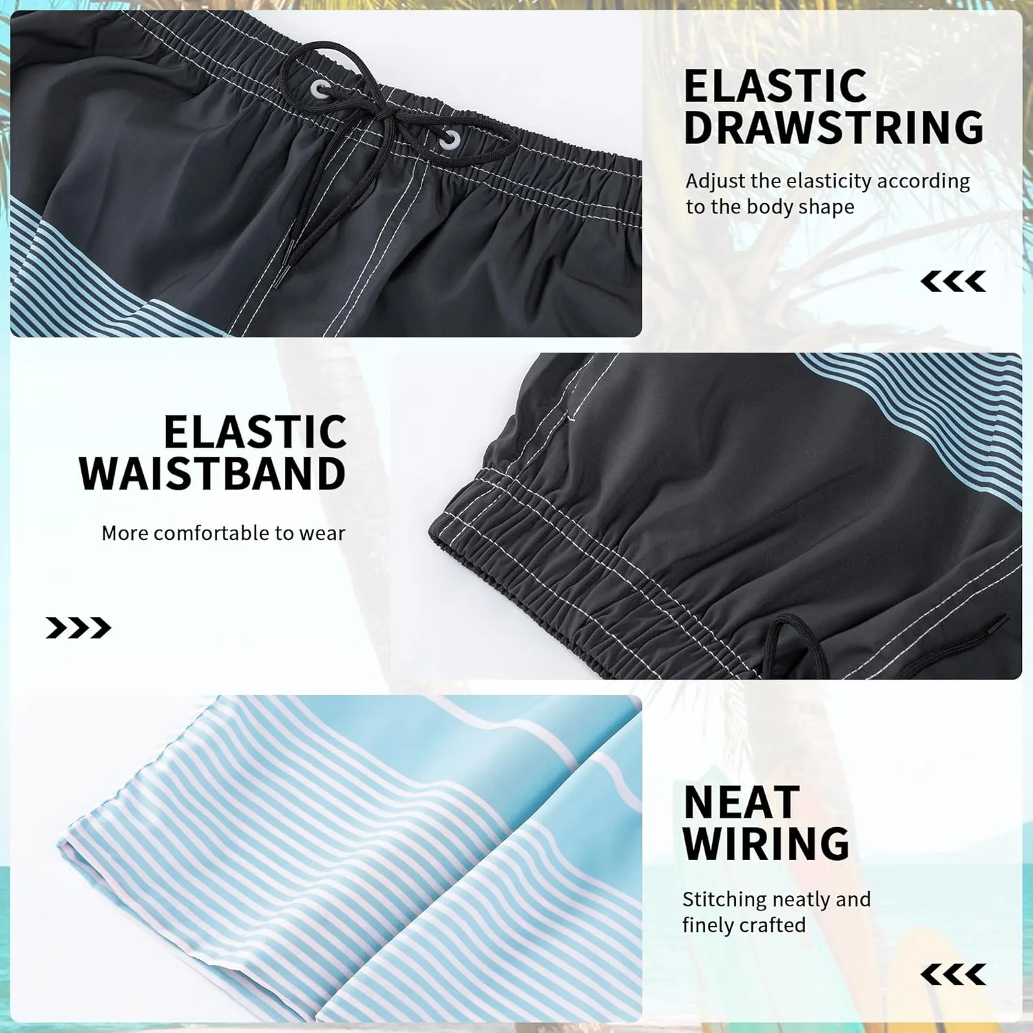Mens Swim Trunks with Compression Liner 9" Stretch Board Shorts 2 in 1 Quick Dry Swimwear Bathing Suits
