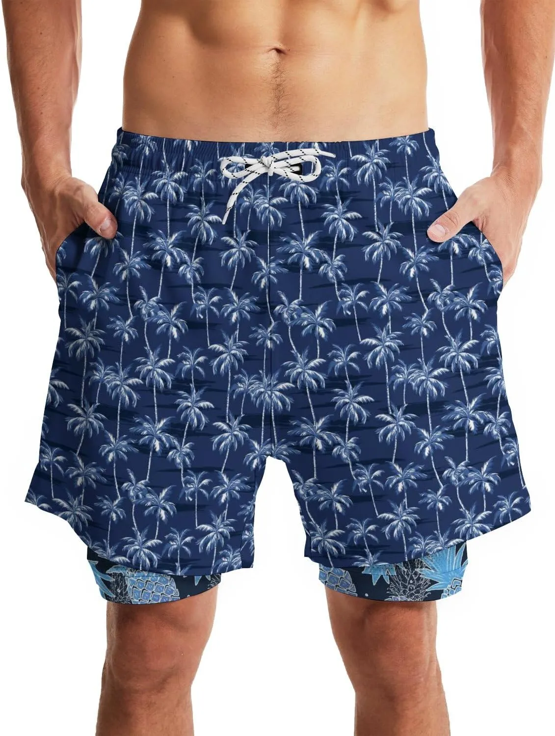 Men's Swim Trunks with Compression Liner Quick Dry 2 in 1 Swimming Trunks Beach Board Shorts Bathing Suits Swimwear