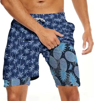 Men's Swim Trunks with Compression Liner Quick Dry 2 in 1 Swimming Trunks Beach Board Shorts Bathing Suits Swimwear
