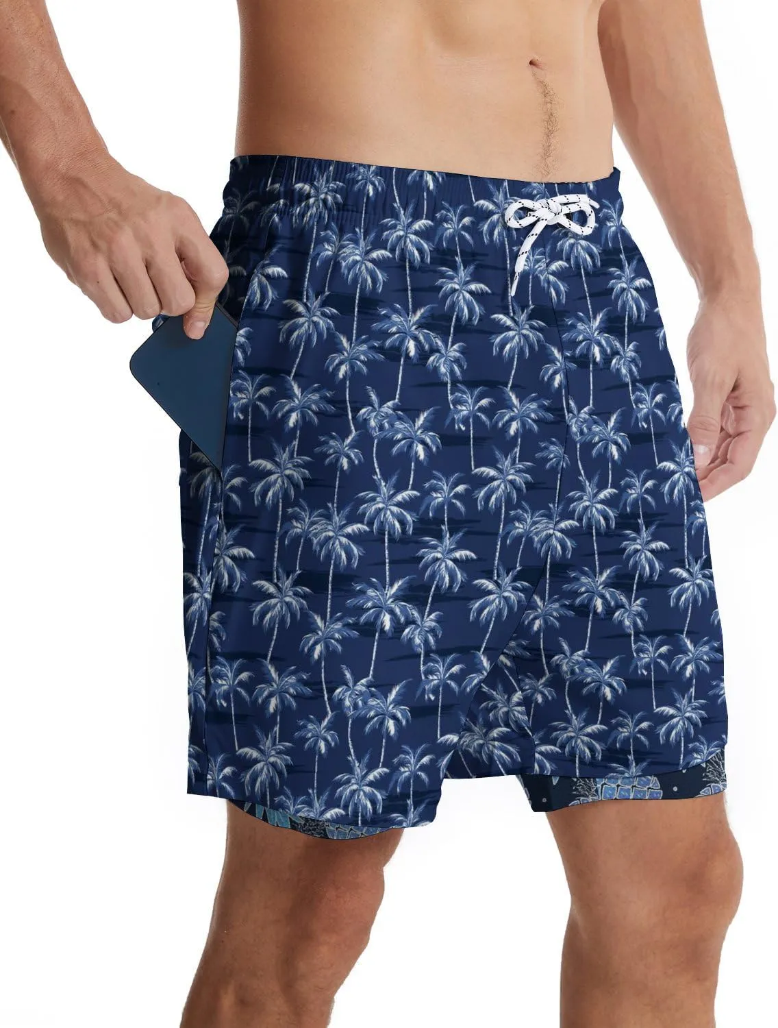 Men's Swim Trunks with Compression Liner Quick Dry 2 in 1 Swimming Trunks Beach Board Shorts Bathing Suits Swimwear