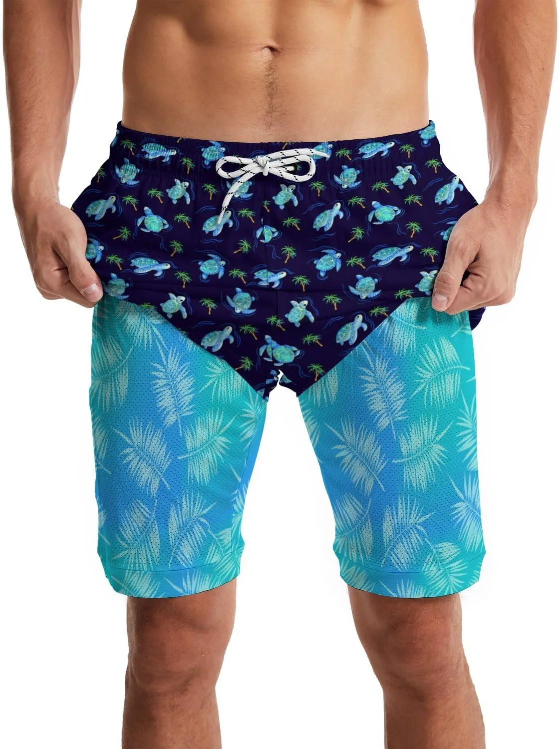 Men's Swim Trunks with Compression Liner Quick Dry 2 in 1 Swimming Trunks Beach Board Shorts Bathing Suits Swimwear