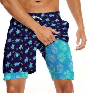 Men's Swim Trunks with Compression Liner Quick Dry 2 in 1 Swimming Trunks Beach Board Shorts Bathing Suits Swimwear