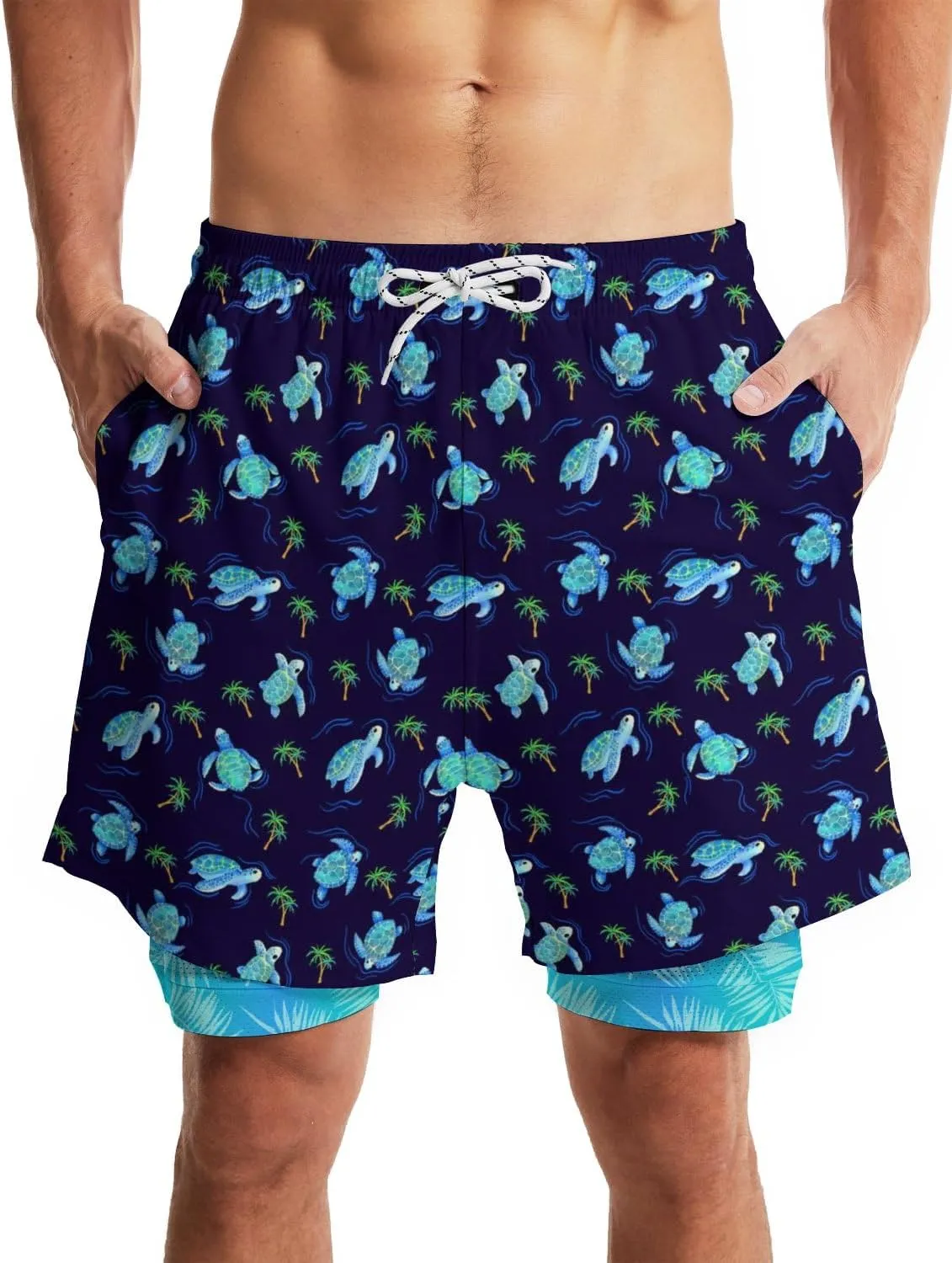 Men's Swim Trunks with Compression Liner Quick Dry 2 in 1 Swimming Trunks Beach Board Shorts Bathing Suits Swimwear