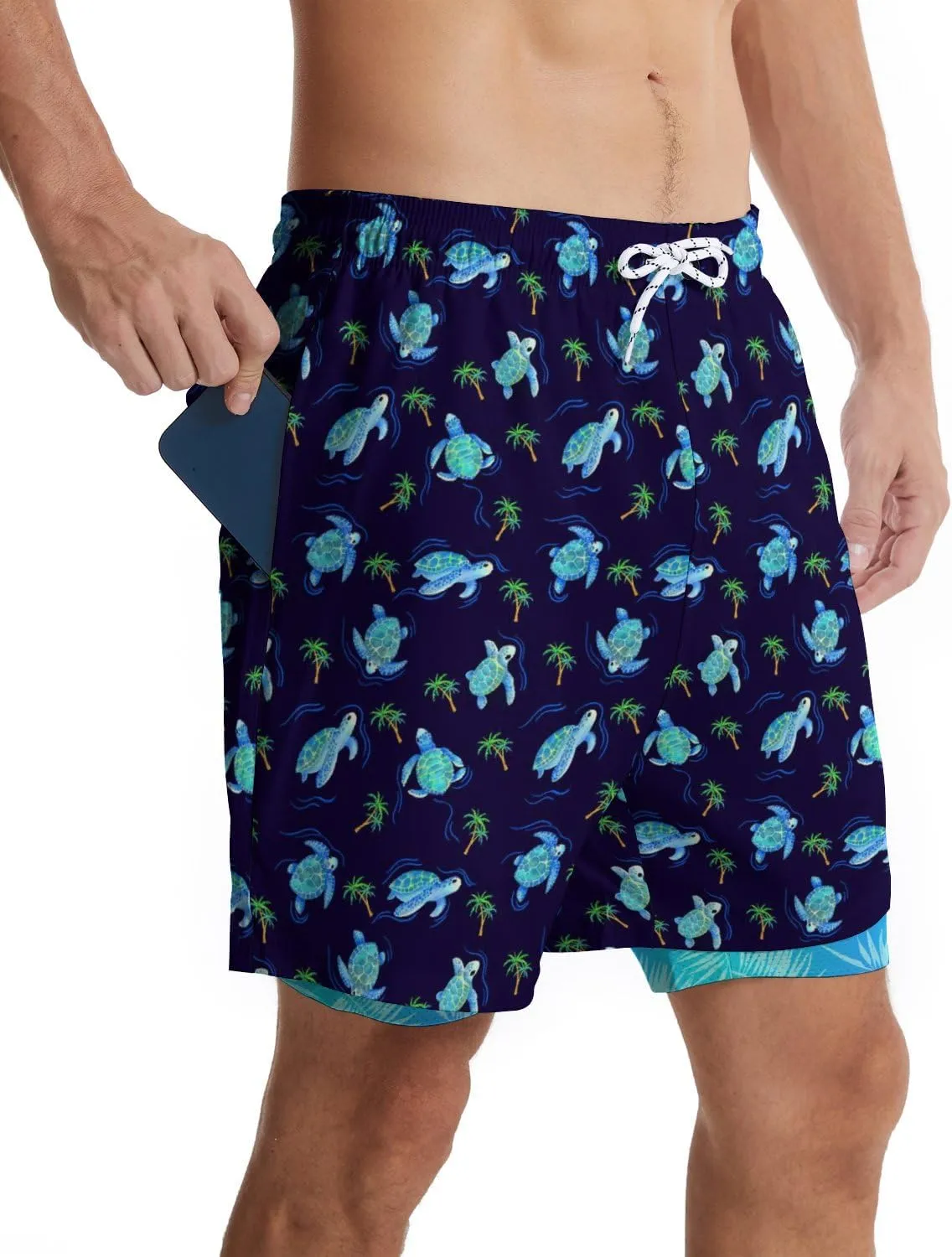 Men's Swim Trunks with Compression Liner Quick Dry 2 in 1 Swimming Trunks Beach Board Shorts Bathing Suits Swimwear