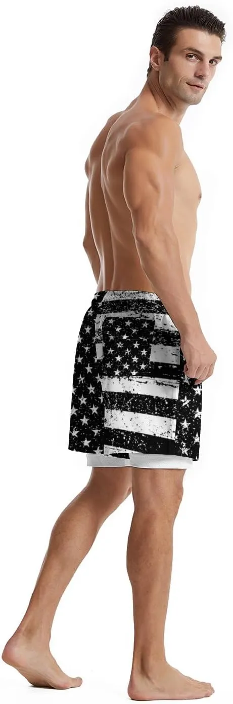 Men's Swim Trunks with Compression Liner Quick Dry 2 in 1 Swimming Trunks Beach Board Shorts Bathing Suits Swimwear
