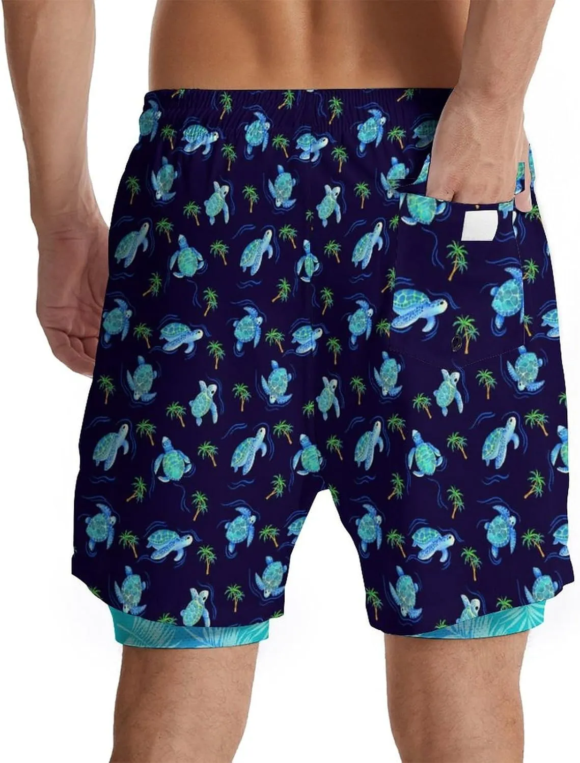 Men's Swim Trunks with Compression Liner Quick Dry 2 in 1 Swimming Trunks Beach Board Shorts Bathing Suits Swimwear
