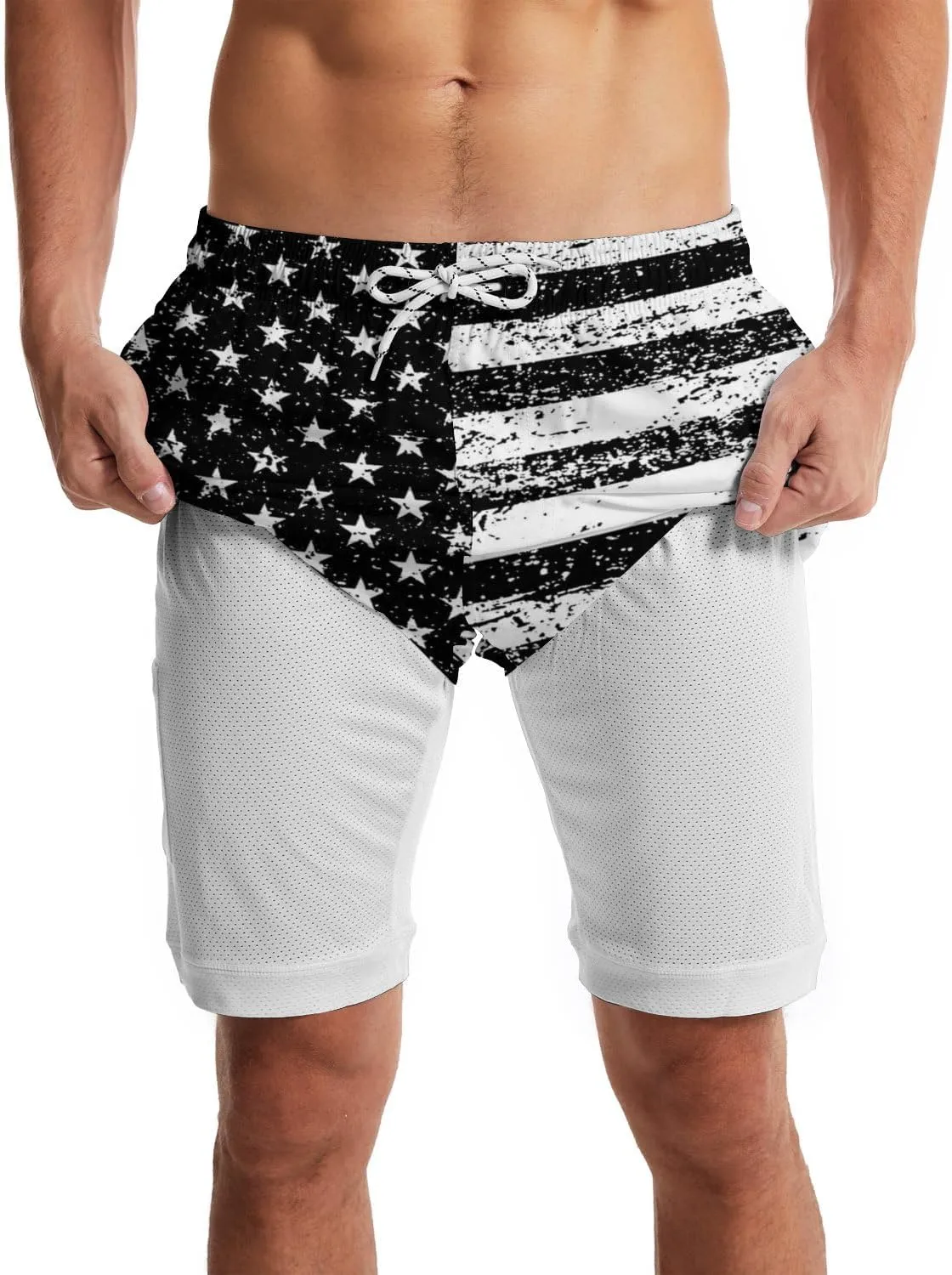 Men's Swim Trunks with Compression Liner Quick Dry 2 in 1 Swimming Trunks Beach Board Shorts Bathing Suits Swimwear