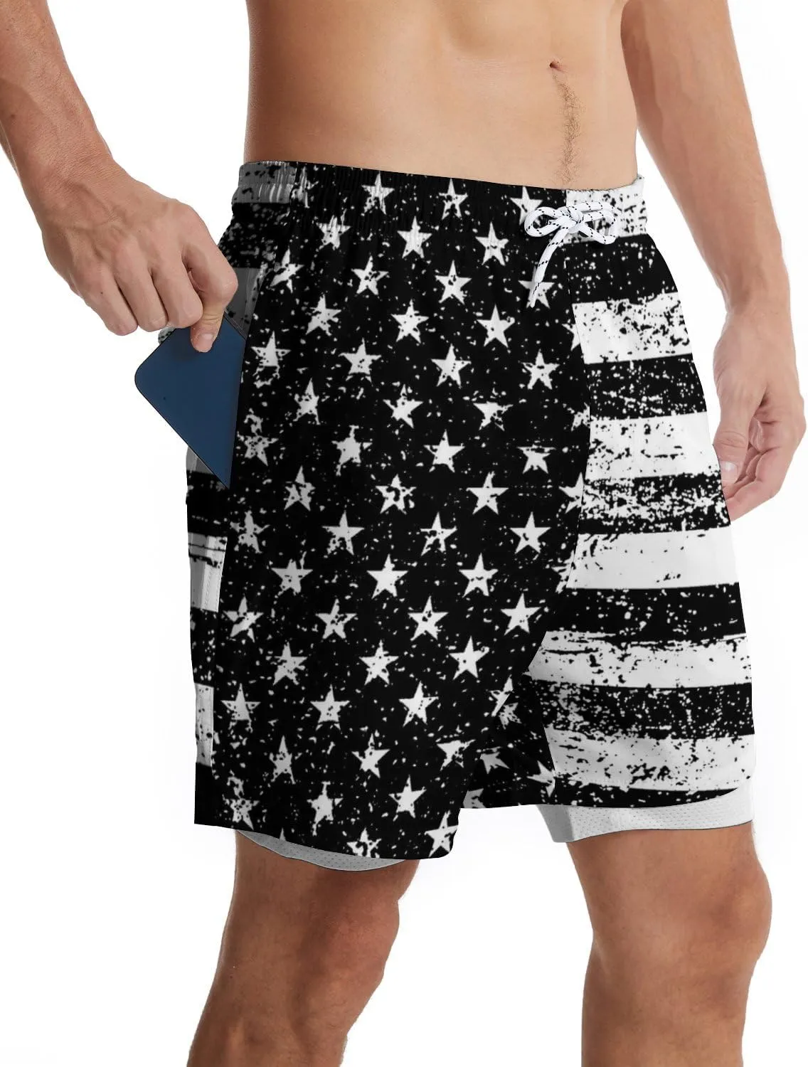 Men's Swim Trunks with Compression Liner Quick Dry 2 in 1 Swimming Trunks Beach Board Shorts Bathing Suits Swimwear