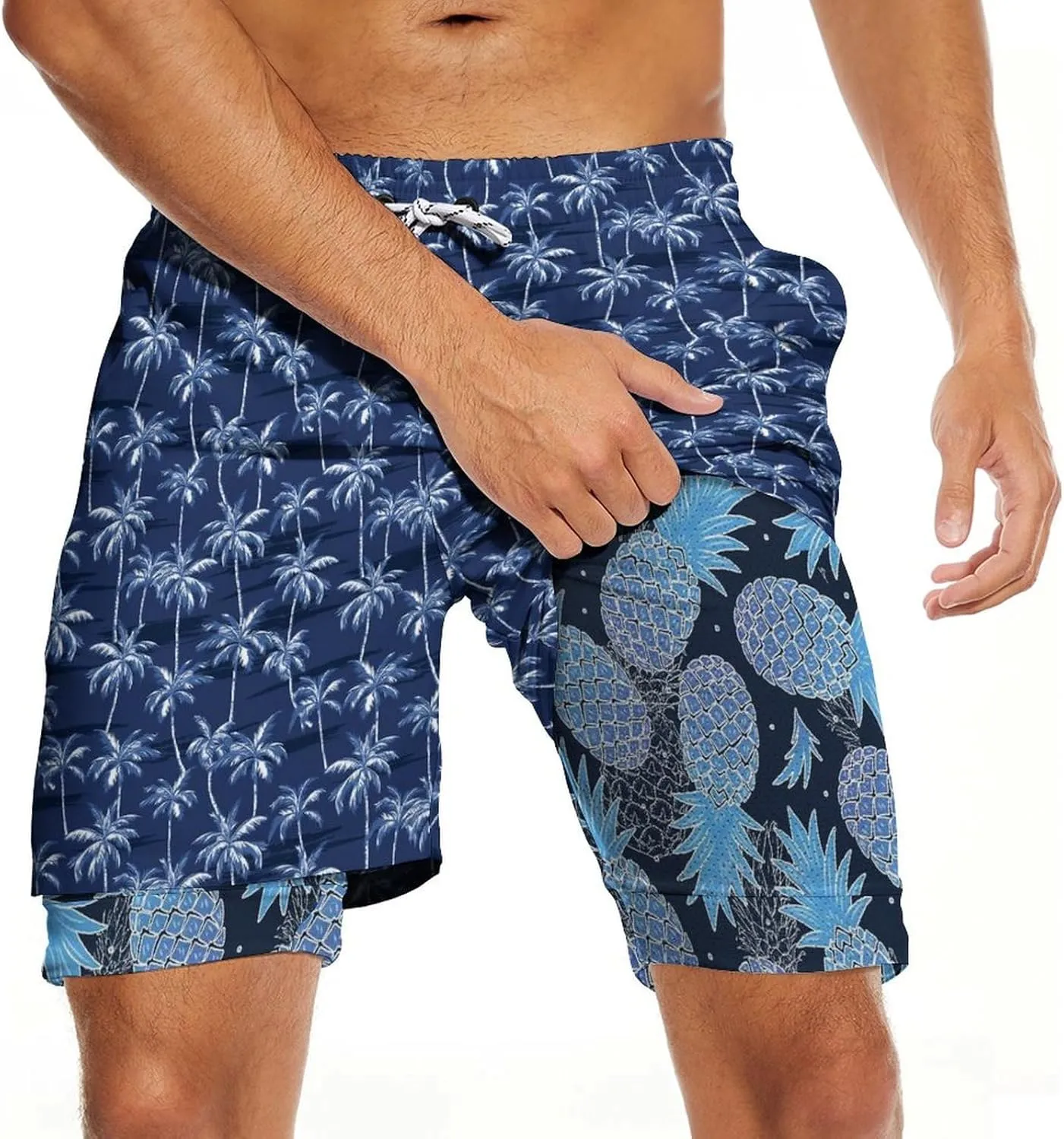 Men's Swim Trunks with Compression Liner Quick Dry 2 in 1 Swimming Trunks Beach Board Shorts Bathing Suits Swimwear